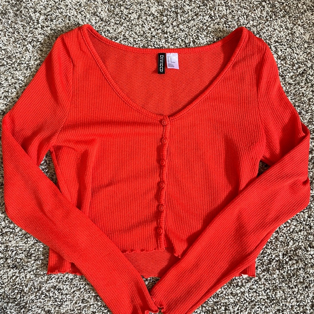 orange red womens button down longsleeve top size medium
